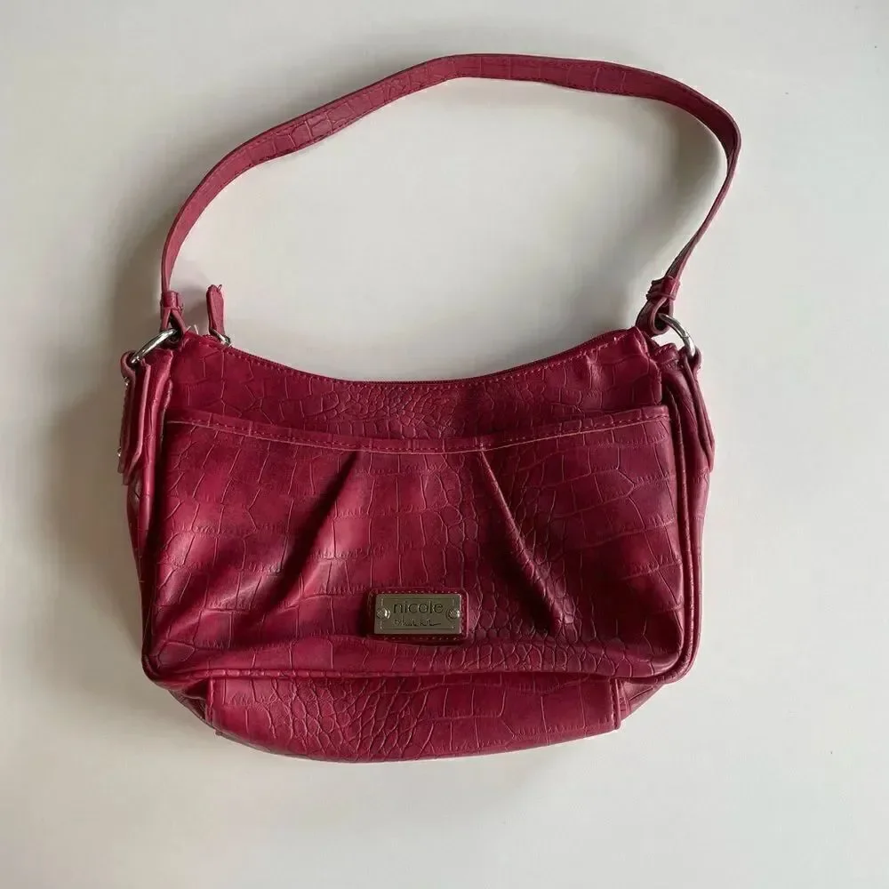 Pre-Owed Nicole by Nicole Miller Womens Red Alligator Print Hobo Purse